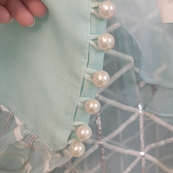 Cross Stitch Pure‎ Organza Silk Pearl Sequin Embroidered Womens Tunic Top Medium - Picture 3 of 9